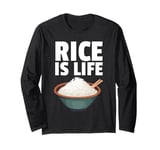 Cute Rice Design For Men Women White Food Cooker Rice Lover Long Sleeve T-Shirt