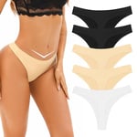 Demegimi Strings Tanga Femme Chic Tanga Sexy Lingerie String sous Vetement sans Couture Taille Basse Culotte Femme Taille Basse String Invisible Slip Lot de 5