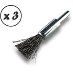 Kibros - Brosse en bout sur tige Forme pinceau Fil acier dur Diamètres variés - Quantité x 3 - ø 12 mm - acier - Dure