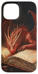 iPhone 15 Aesthetic Gothic Red Dragon Reading Book Painting Bookish Case