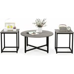 Table Basse Salon 3 Pcs, Table Basse Ronde avec 2 Tables d'Appoint Carrées, Cadre en Métal, Design Moderne Industriel, Table Salon Lot de 3 pour