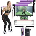 KROSSIL Barre de Pilates Portable avec Bandes de Résistance - Kit Fitness Réglable pour Entraînements à Domicile - 6 Bandes de Résistance + 5 Bandes de Boucle d'exercice - Latex Naturel