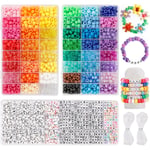 3960 st Pony Beads för vänskapsarmband Tillverkningssats 48 Färger Kandi Beads Set, 2400 st Plast Regnbåge Bulk och 1560 st Bokstavs Beads med 20 Meter