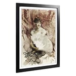 Big Box Art Framed Print of Giovanni Boldini Woman with a Fan Design | Wall Art Picture | Home Decor for Kitchen, Living Room, Bedroom, Hallway, Black, A2 / 24.5x18 Inch / 62x45cm