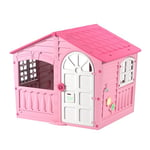 Palplay Plastic Playhouse, House of Fun, Indoor and Outdoor Playhouse, UV Resistant, Playhouse for Girls and Boys, Imagative Fun, Suitable for Ages 2+, Pink and White, 130 x 111 x 115cm