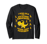 I Wear Gold for Childhood Cancer Awareness Dino Design Long Sleeve T-Shirt