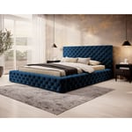 Christiana - lit coffre - 180x200 - sommier inclus - en velours - bleu marine