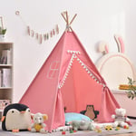 Tente pour Enfants avec Guirlande,Tente de Jeu en Toile de Coton Rose,Grande Tente Pliante pour Bebe, Maison Petit Jouets Cadeau avec Dentelle de