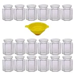 Viva haushaltswaren lot de 18 petits pots à confiture avec couvercle blanc 110 ml pour confiture/épices, + entonnoir jaune