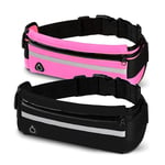 CREADY® Lot de 2 Ceinture Running Smartphone - 2x1 Sac Banane Telephone - de Course a Pied, Sport, Jogging, Footing, Courir - Fitness Belt Bag pour Tous Les Telephones, Rose & Noir