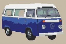 Volkswagen Camper Van Bay Window (detailed) Cross Stitch Kit - DarkBlue