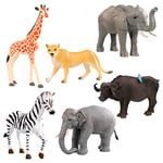 Terra by Battat AN6061BZ - Set de 6 Figurines Animaux Sauvages Réalistes en Plastique - Inclut Éléphant d'Inde - Éléphant d'Afrique - Girafe - Zèbre - Bison - Lionne - Dès 3 ans