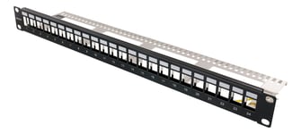 DELTACO 19" Keystone patch panel, 24 ports, 1U, ground cable, metal