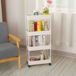 Chariot à 4 Niveaux, Desserte, Étagère de Rangement Mobile en abs L40 x l22 x H90CM, Blanc