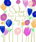 Sister Glittered Flowers Birthday Greeting Card – Beautiful Lovely Day Cards