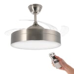 M Ledme - Ventilateur de Plafond avec Lumière Led Messe 72W Nickel, Télécommande, moteur DC, 6 vitesses, Silencieux,4 Pales déployantes, fonction été-hiver, minuterie. Avec APP