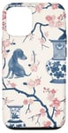 Coque pour iPhone 12/12 Pro Preppy Bocal en toile Chinoiserie Motif chiens et gingembre Rose et bleu