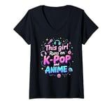 Womens This Girl Runs On K-pop And Anime Cute Fan V-Neck T-Shirt