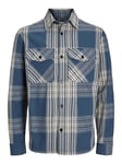 JACK & JONES Men's Jprccroy Spring Check Overshirt L/S Sn Shirt, Dark Denim/Checks:Comfort Fit, XXL