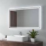 EMKE Miroir de salle de bain 100x60cm, Miroir LED avec Interrupteur à bouton, Anti-buée, Miroir avec éclairage lumière Blanche Froide/Chaude