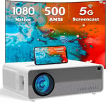 Projecteur Natif 1080P,Projecteur Vidéo Full Hd 500 Ansi Lumens,Screencast Wifi 5G,Haut-Parleurs Doubles 8W Avec Bluetooth,Cinéma Maison À Écran 300