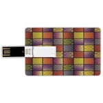 64G USB Flash Drives Credit Card Shape Stitch Like Digital Mix Motif with Inner Triangle Round Shapes Image Memory Stick Bank Card Style Purple Gold and Cinnamon Waterproof Pen Thumb Lovely Jump Drive