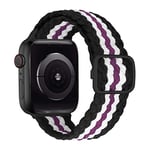 MroTech Compatible avec Bracelet Apple Watch Elastique Tressée 49mm 45mm 44mm 42mm Bande Nylon Remplacement pour iWatch Ultra Série 8 7 6 5 4 3 2 1 SE Solo Loop Sport Sangle Band,Noir/Violet/Blanc