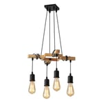 Toolight Suspension Luminaire Industriel, 4 têtes Plafonnier lustre en Bois et Metal E27, Lustre Réglable Vintage Noir pour Salon Cuisine Chambre à Coucher max 60W (Ampoule non Incluse)