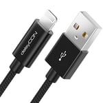 deleyCON 0,5m Lightning 8 Pin Câble de Charge USB Apple MFI pour iPhone 14 Pro Max 14 Pro 14 Plus 14 SE 13 Pro Max 13 Pro 13 Mini 12 Pro Max 12 Pro 12 Mini Bouchons Métalliques Câble Nylon - Noir