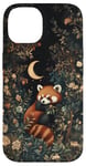 Coque pour iPhone 14 Red Panda Moon Flowers Cottagecore