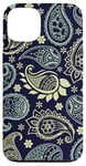 Coque pour iPhone 13 Bandana bohème bleu marine cachemire floral esthétique groovy