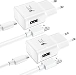 2 Paquets Chargeur Rapide, 15w Adaptateur Secteur Usb + 1.8m Cable Usb C Charge Rapide, Chargeur Universel Telephone Compatible Avec Samsung Galaxy S22/S21/S20/S10/S9/S8/A50/A70(Blanc)