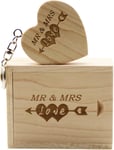 Clé USB en Bois avec Gravure au Laser Mr & Mrs Design - Pilotes de clé USB en Forme de c?ur de 32 Go en Bois avec boîtier Correspondant pour Cadeau de Fantaisie (Érable 32g)