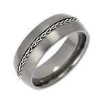 Theia Bague Titane et Argent Incrusté Forme Demi-Jonc Confort Mat Chaîne 8mm - Taille 64