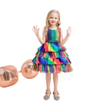 Babyflicka prinsessa spets tutu klänning mesh randig festklänning jul födelsedag halloween kostym babykläder 3-12 år L5260-Rainbow 130cm 5-6yrs