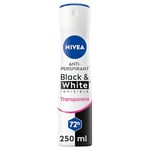 NIVEA Déodorant Spray Black & White Invisible (1 x 250 ml), déodorant femme anti-traces blanches et jaunes, anti-transpirant anti odeur & humidité, protection efficace 72 h, sans alcool