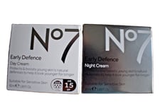 2 X No7 Early Defence Day & Night Cream Set 50ml Each ** New Boxed**