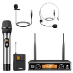 TONOR UHF Wireless Microphones System with Metal Cordless Handheld/Headset/Lavalier Lapel Mics, Bodypack Transmitter, Receiver, 2 * 5 Channels 60M Range for Singing Karaoke Church Party DJ PA Speaker