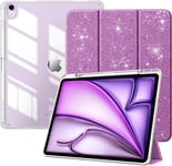 Coque Pour Nouvel Ipad Air 13 Pouces (M2) 2024 Avec Porte-Stylet, Étui Fine Mise En Sommeil/Réveil Auto, Housse Arrière Transparente Avec Support Pour Ipad Air 13, Paillettes Viole[Coq104586]