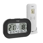 TFA Dostmann Thermomètre numérique sans fil Cool@Home, 30.3046.01, aide à garder les pièces fraîches, contrôle simultané de la température int./ext., avec recommandation de ventilation et alarme, noir