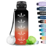 Grsta Gourde, 1.5L Gourde Sport, sans BPA, Bouteille d'eau, Gourde Graduée pour 1 Journee, Filtre et Marqueur de Temps, Gourde Motivation pour la randonnée, l'école - Noir rouge