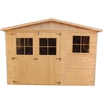 Abri de jardin en bois TIMBELA M334 - 6 m² - extérieur H226 x 324 x 216 cm - Construction de panneaux en bois naturel