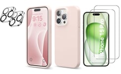 Coque Silicone Rose + Verres Trempes et Protections Camera Arriere X2 Pour iPhon