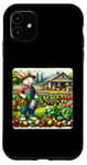 Coque pour iPhone 11 Lapin de Pâques rétro avec inscription « Tending A Colorful Garden »