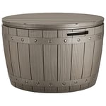 YITAHOME Coffre de Rangement Ronde de 127L, Boîte de Rangement Extérieure pour Coussin de Table de Patio, Accessoires de Piscine, résine Imperméable et Montage Facile léger, Marron Clair