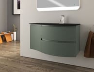 Ensemble sous vasque + plan vasque double verre noir l.104 cm, vert mat strié, Vague