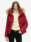 Superdry Fuji Faux Fur Hooded Coat - Red, Red, Size 12, Women