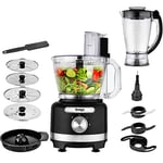 Venga! 8-in-1 Food Processor, 3 L Bowl, 1.75 L Blender, 2 Speed Settings, Pulse Setting, 1000 W, Black/Silver, VG HA 3001 BS