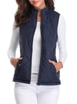 fuinloth Manteaux Sans Manches Femme, Léger Col Roulé Doudoune Zippé Veste Hiver Gilet Bleu Foncé XL