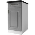 Meuble De Cuisine Bas 1 Porte 40 Cm Dina Mélaminé Avec 1 Tiroir, 1 Étagère Gris